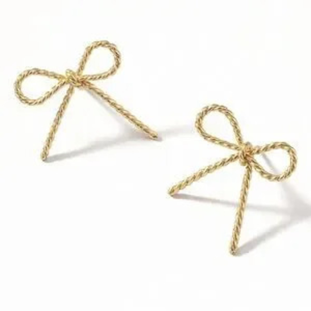 Gold Twisted Bow Tie Earrings (9003)